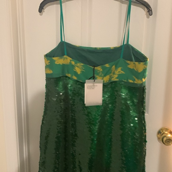 NWT-  Zara Festive green and yellow Maxi dress with beads - Picture 4 of 10